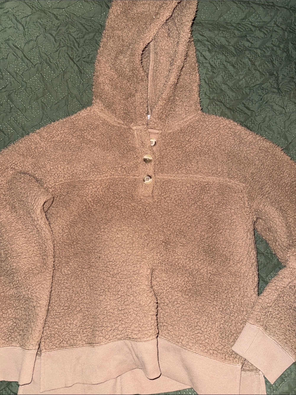 Sonoma Plush Sherpa Quarter Button Hoodie in Tan Brown Size Small Good Condition